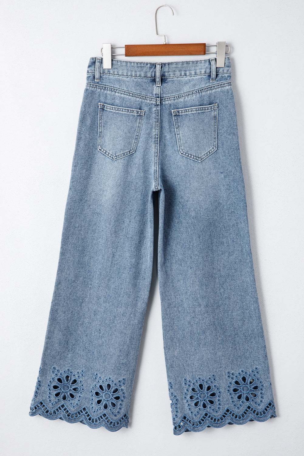 Dusk Blue Embroidered Cropped Wide Leg High Waist Jeans