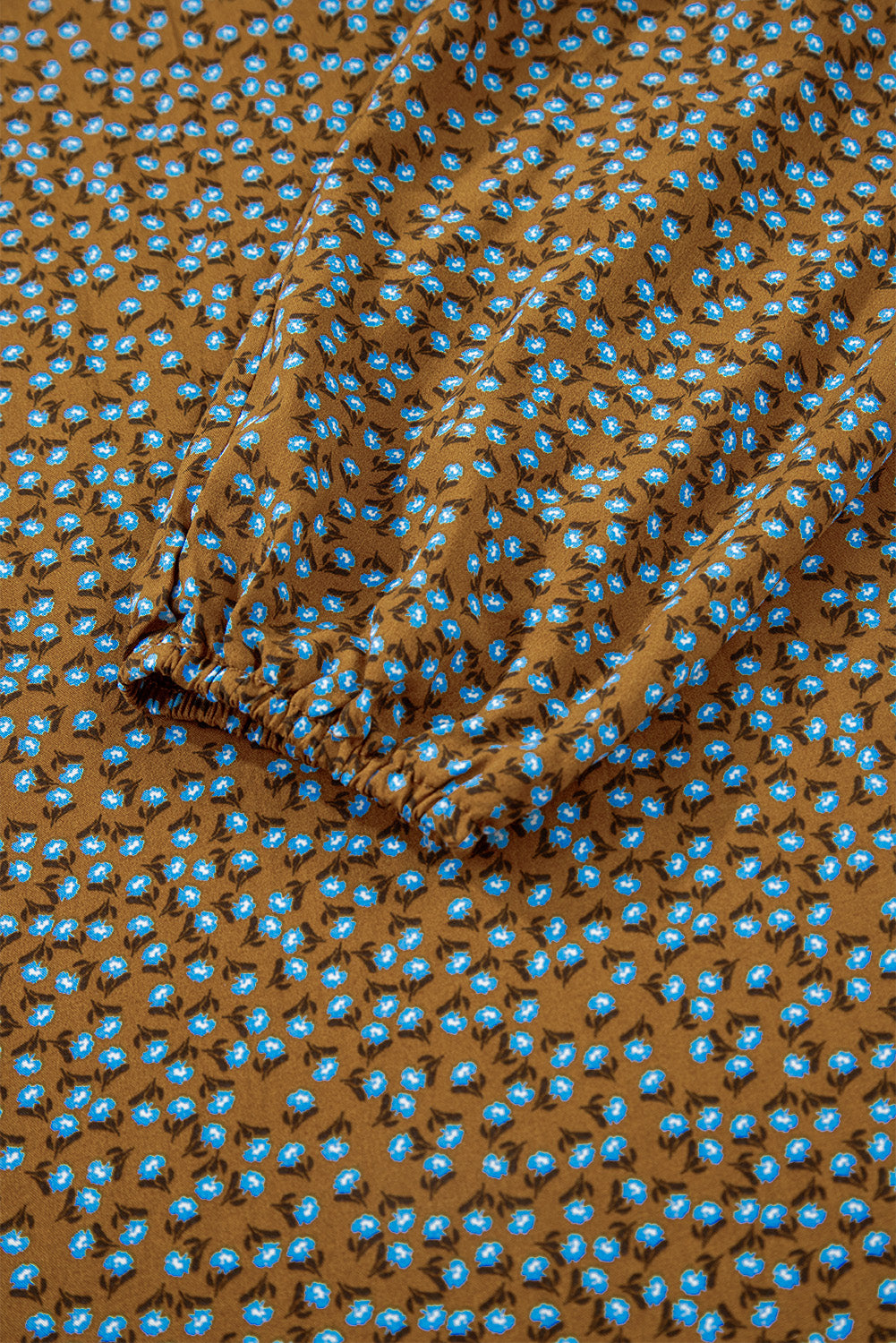 Brown Floral Print Western Smocked Bodice Square Neck Wide Leg Jumpsuit