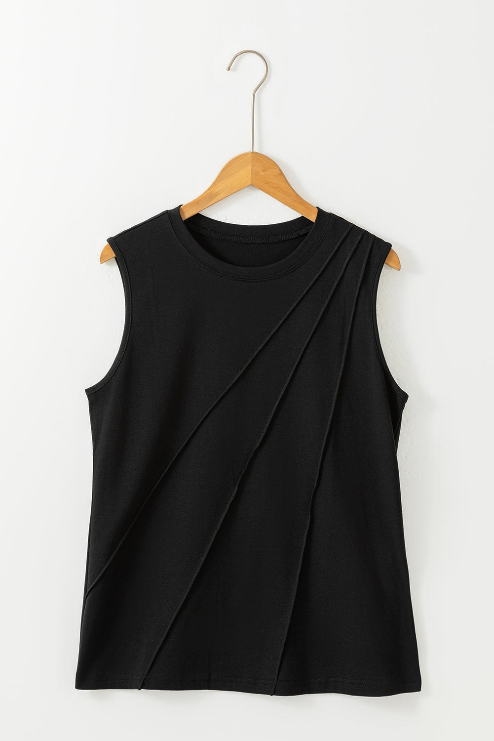 Gray Crew Neck Pleated Tank Top