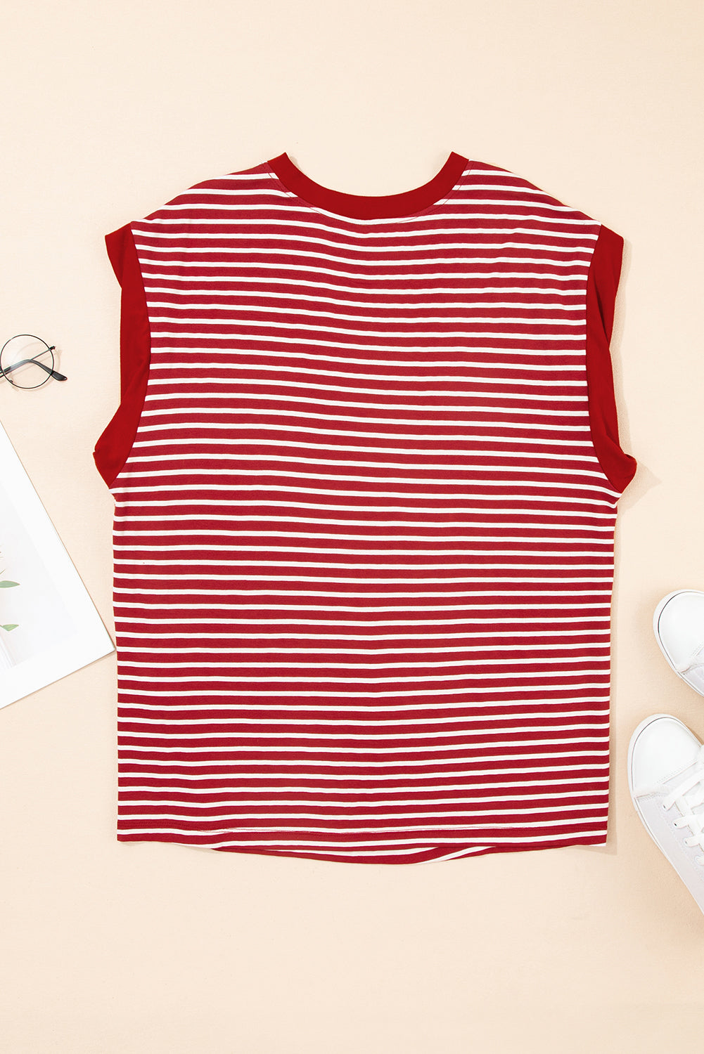 Black Stripe Chest Pocket Patch Round Neck Tank Top