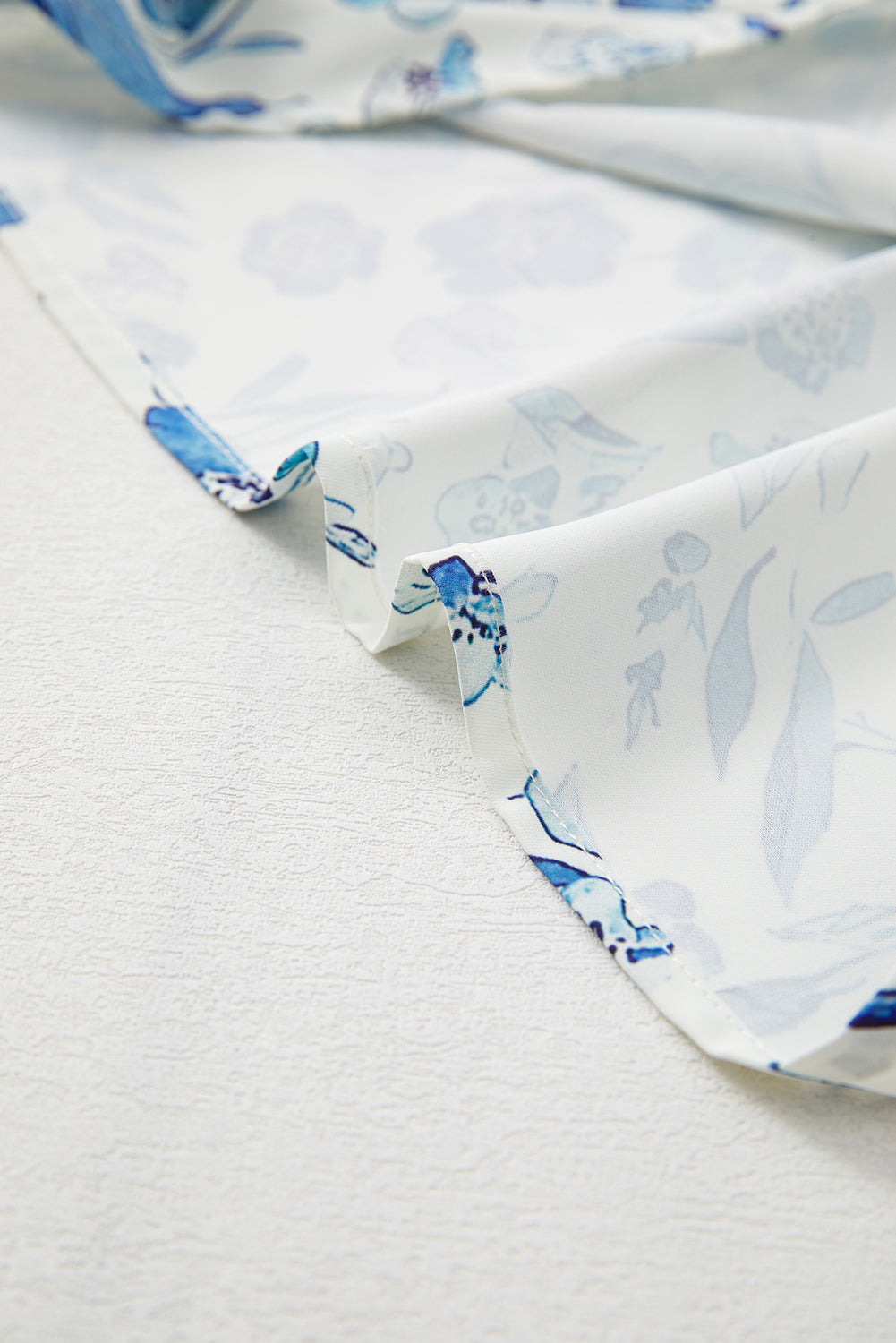 Sky Blue Floral Print Ruffled Short Sleeve Blouse