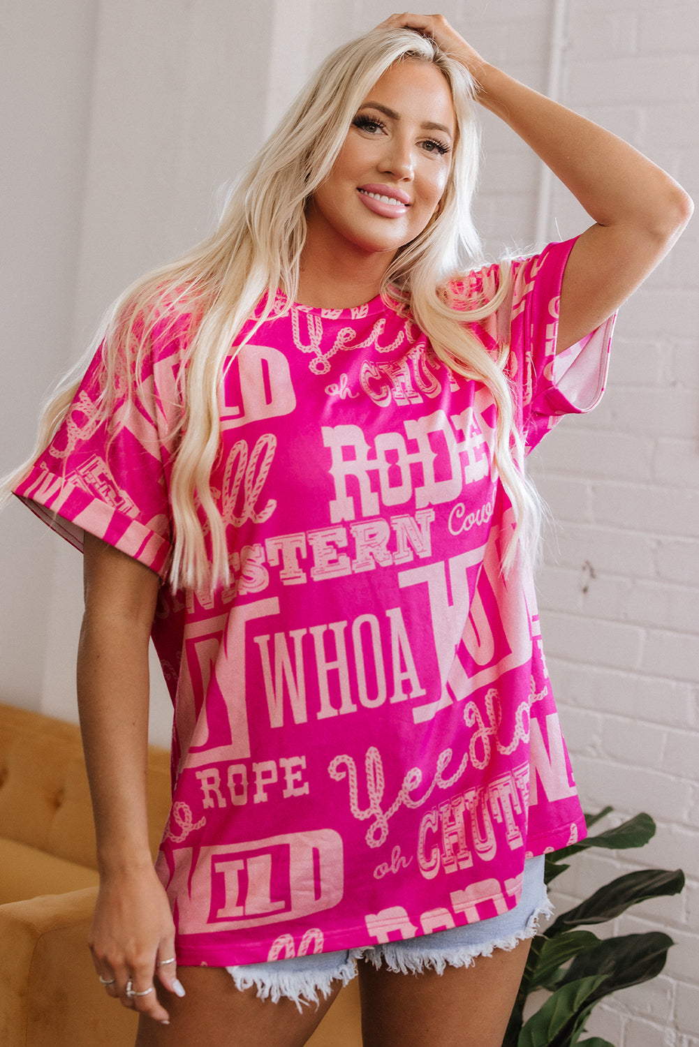 Rose Howdy Cowboy Letter Printed Western Fashion Tee