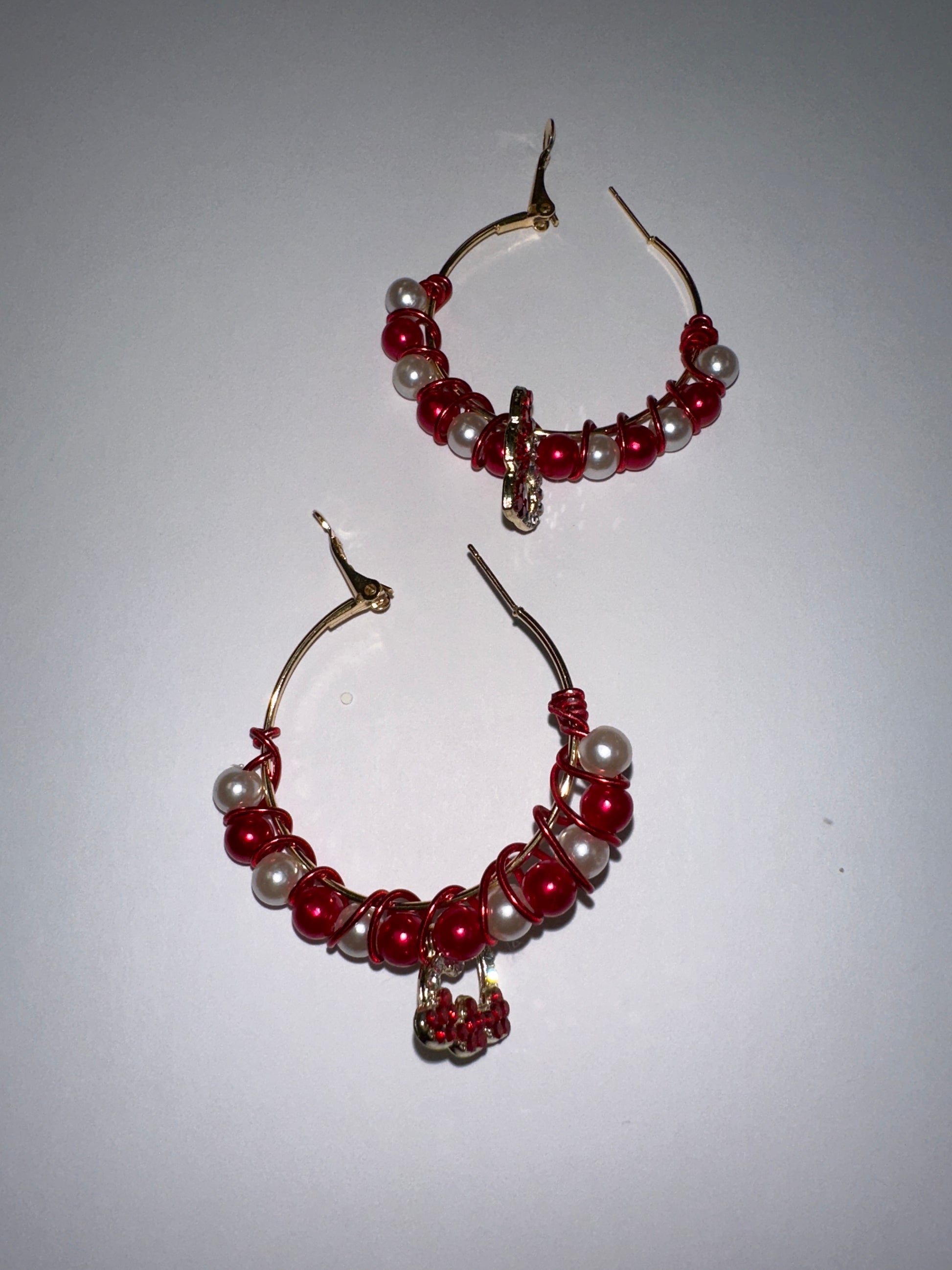 Red Or Blue & White bead Earrings