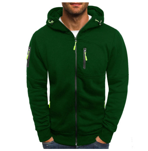 Men's Casual Zipper Hooded Sweater Solid Color Sports Fitness Jackets Cardigan