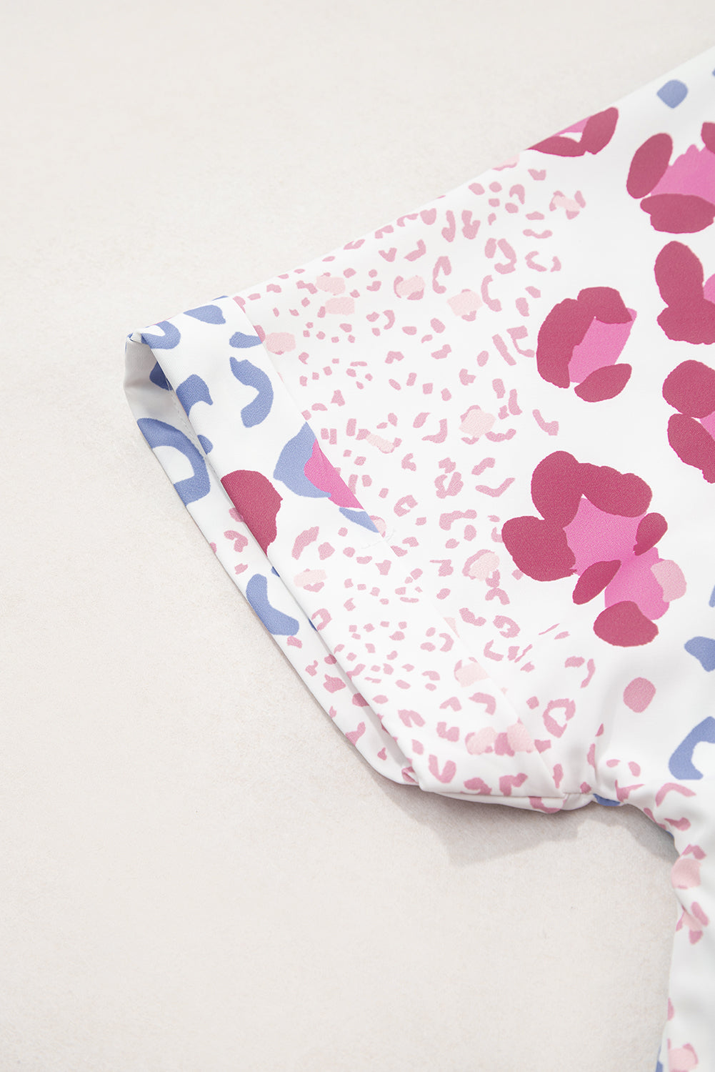 Pink Mixed Leopard Print V Neck Short Sleeve Blouse