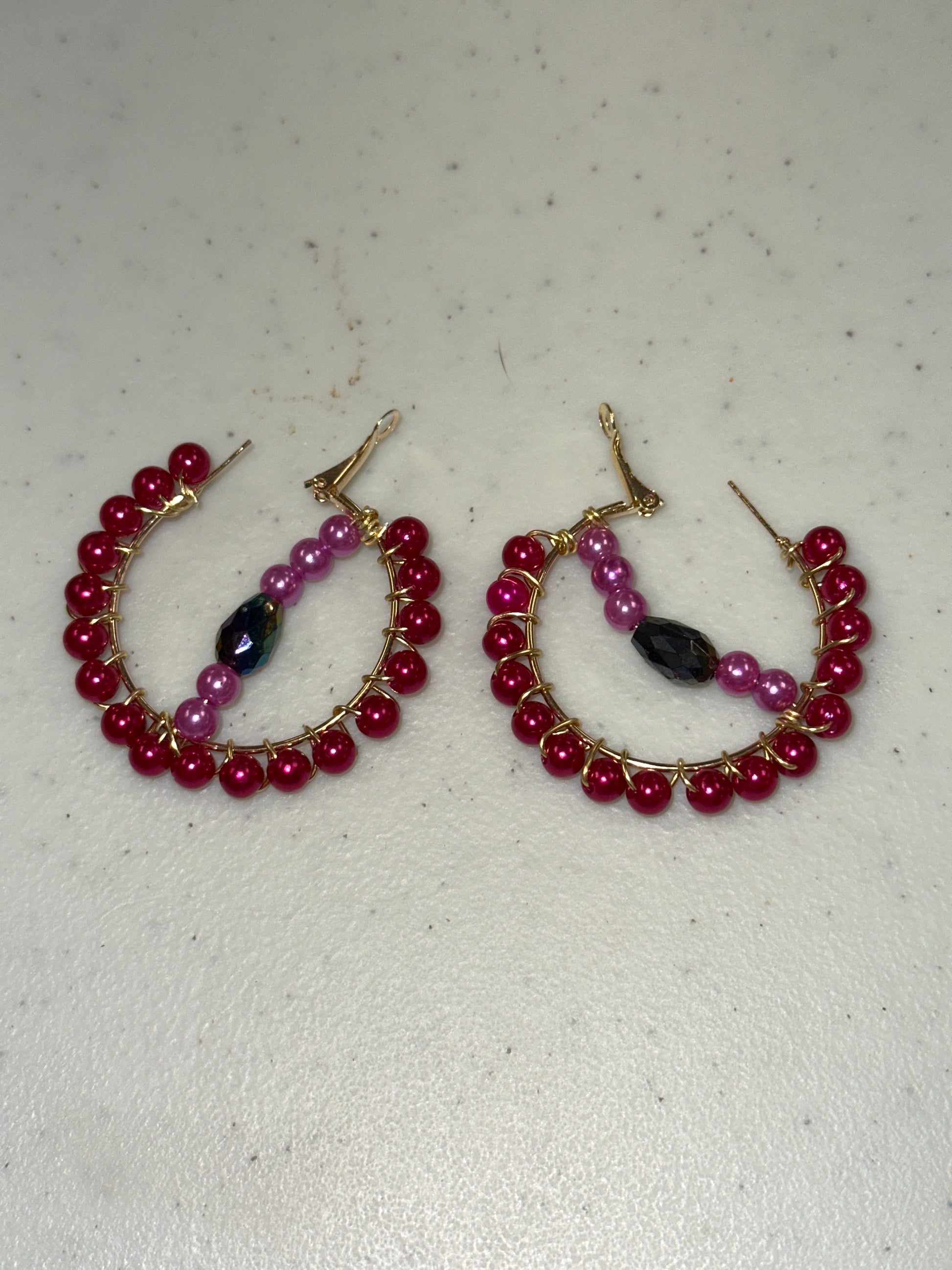 Magenta bead hoop Earrings