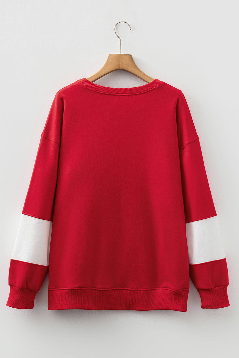 Fiery Red Colorblock Drop Shoulder Baggy Sweatshirt