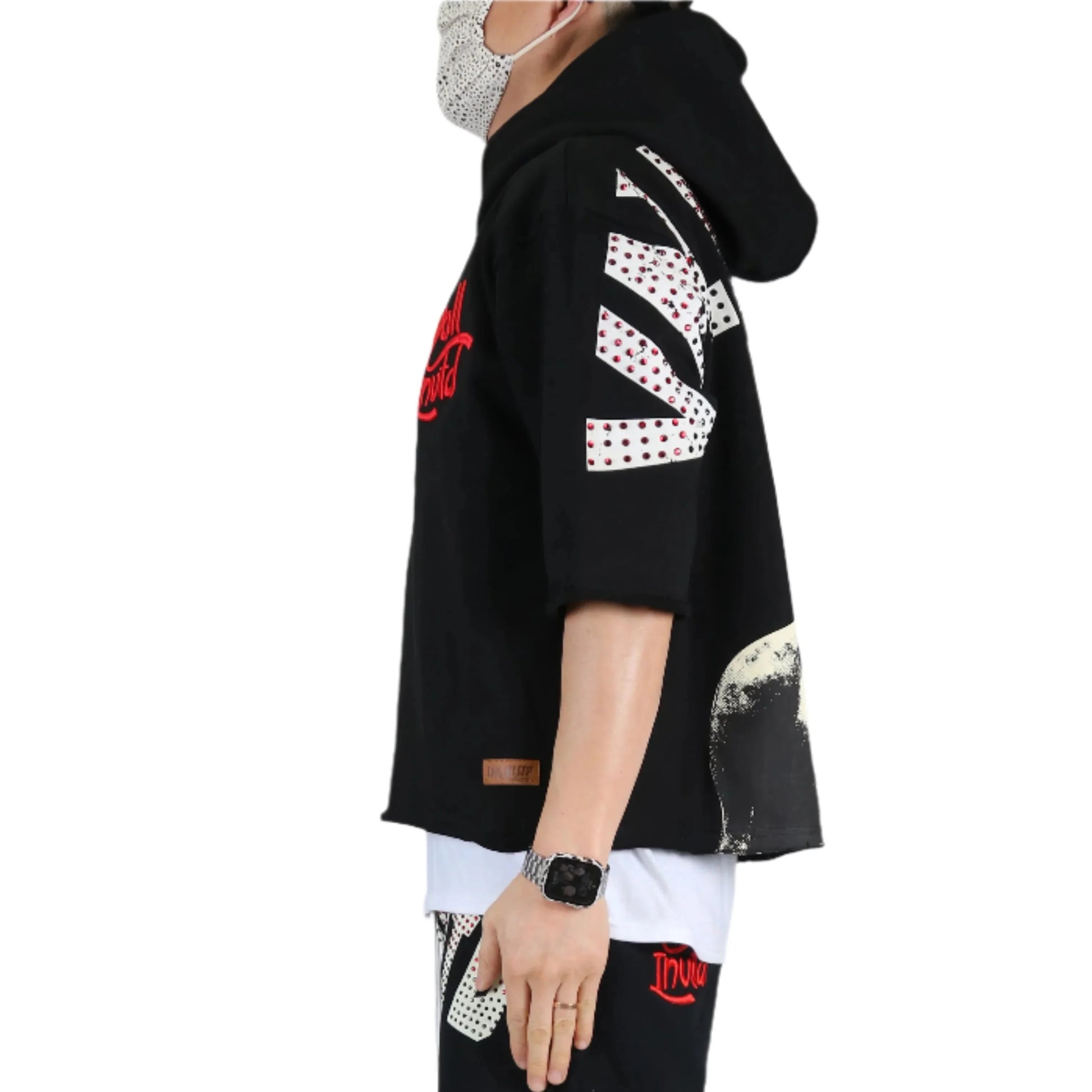 Men French Terry 3/4 Sleeve Crop Top Pullover Hoodie