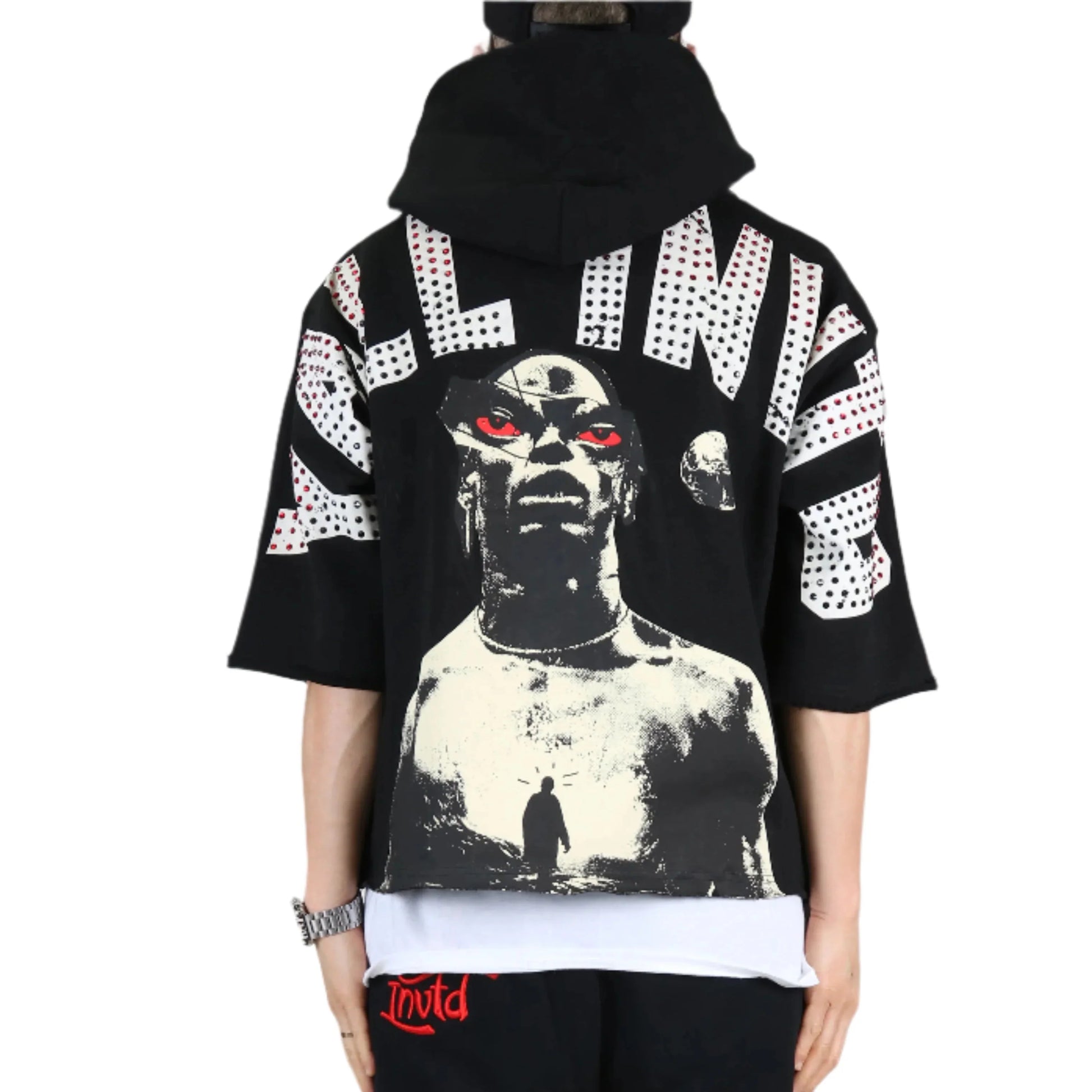 Men French Terry 3/4 Sleeve Crop Top Pullover Hoodie