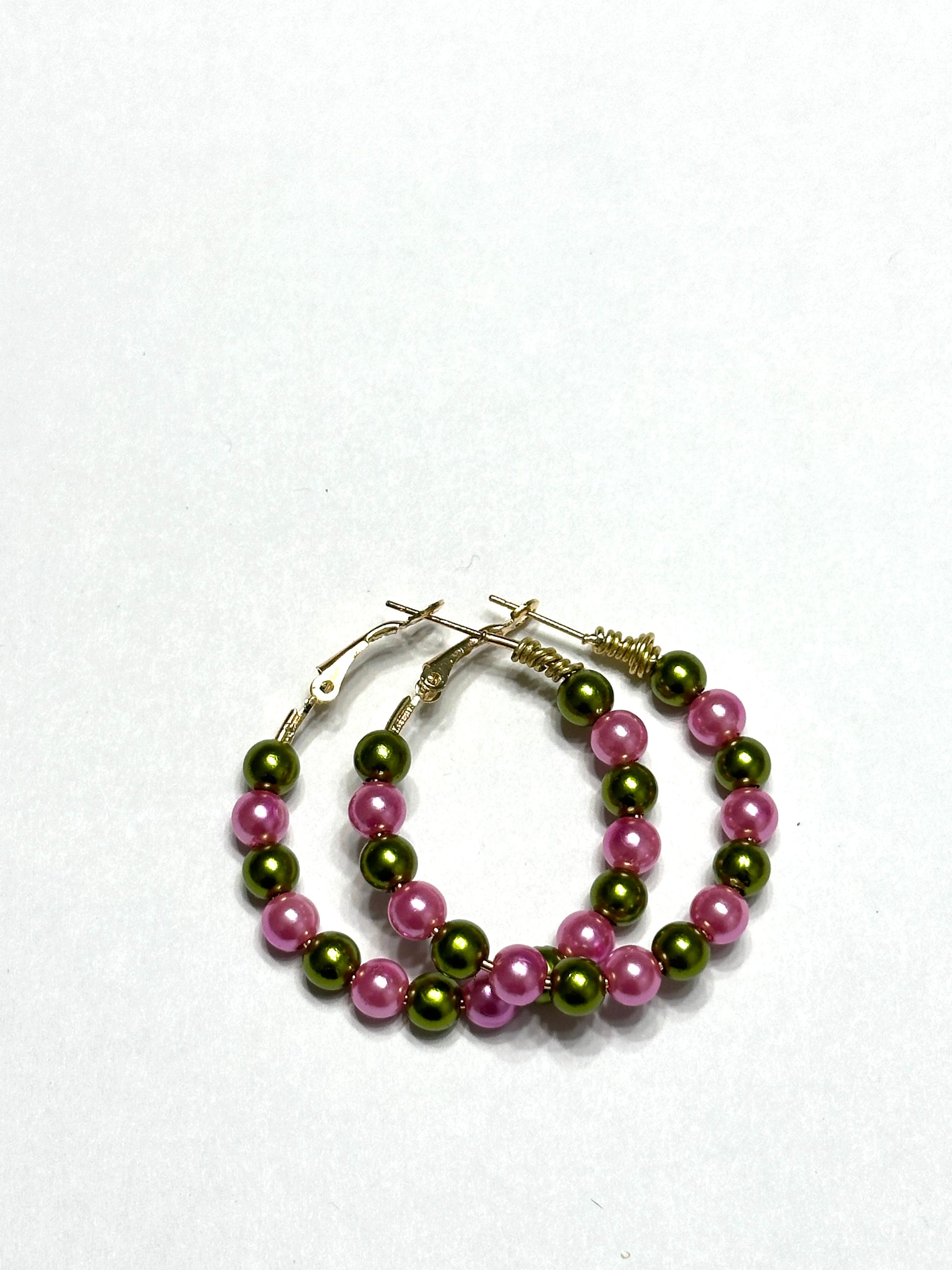 Pink & Green beaded Earrings