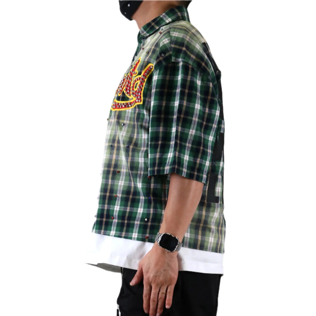 Men Washed Flannel Crop Top Button Down Shirt