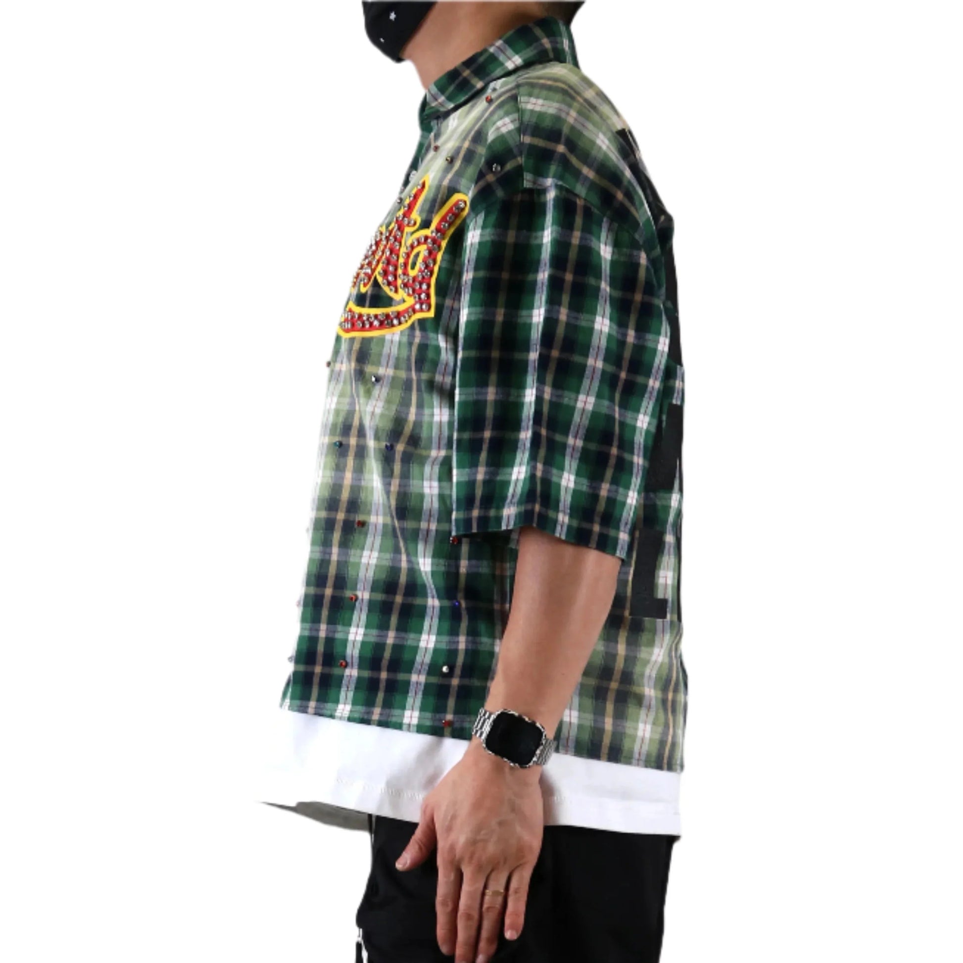 Men Washed Flannel Crop Top Button Down Shirt