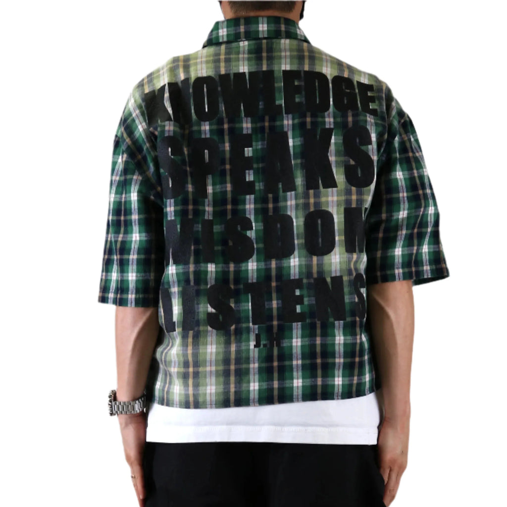 Men Washed Flannel Crop Top Button Down Shirt