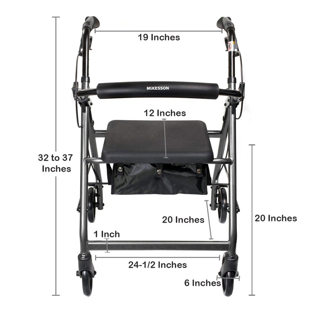 McKesson Lightweight 4 Wheel Rollator Walker, Silver