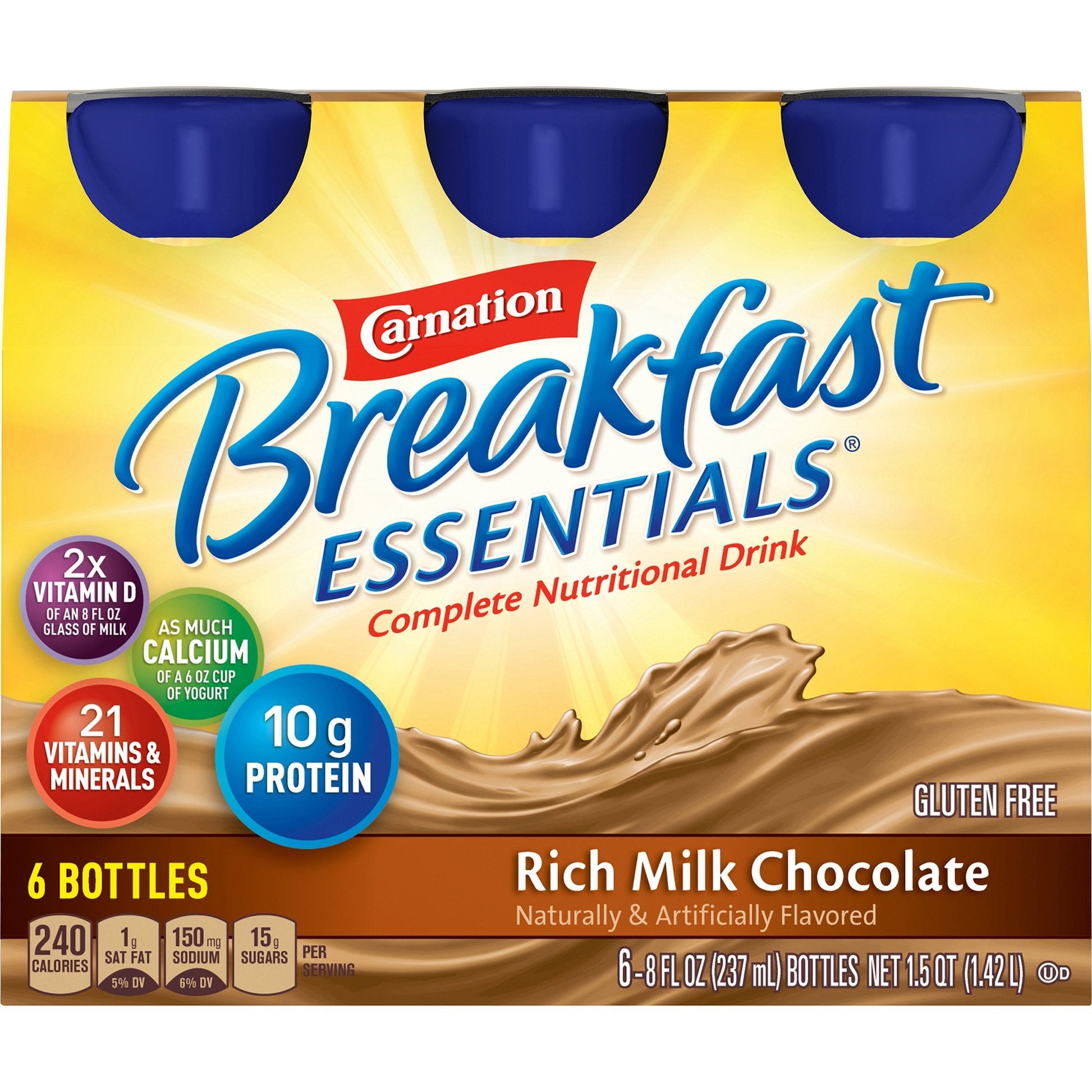 Nestle Carnation Breakfast Essentials, 8 oz Bottle, Rich Milk Chocolate