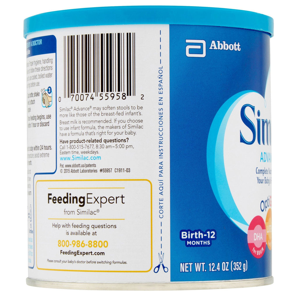 Similac Advance Infant Formula with Iron, Baby Formula, Powder, 12.4 oz Can
