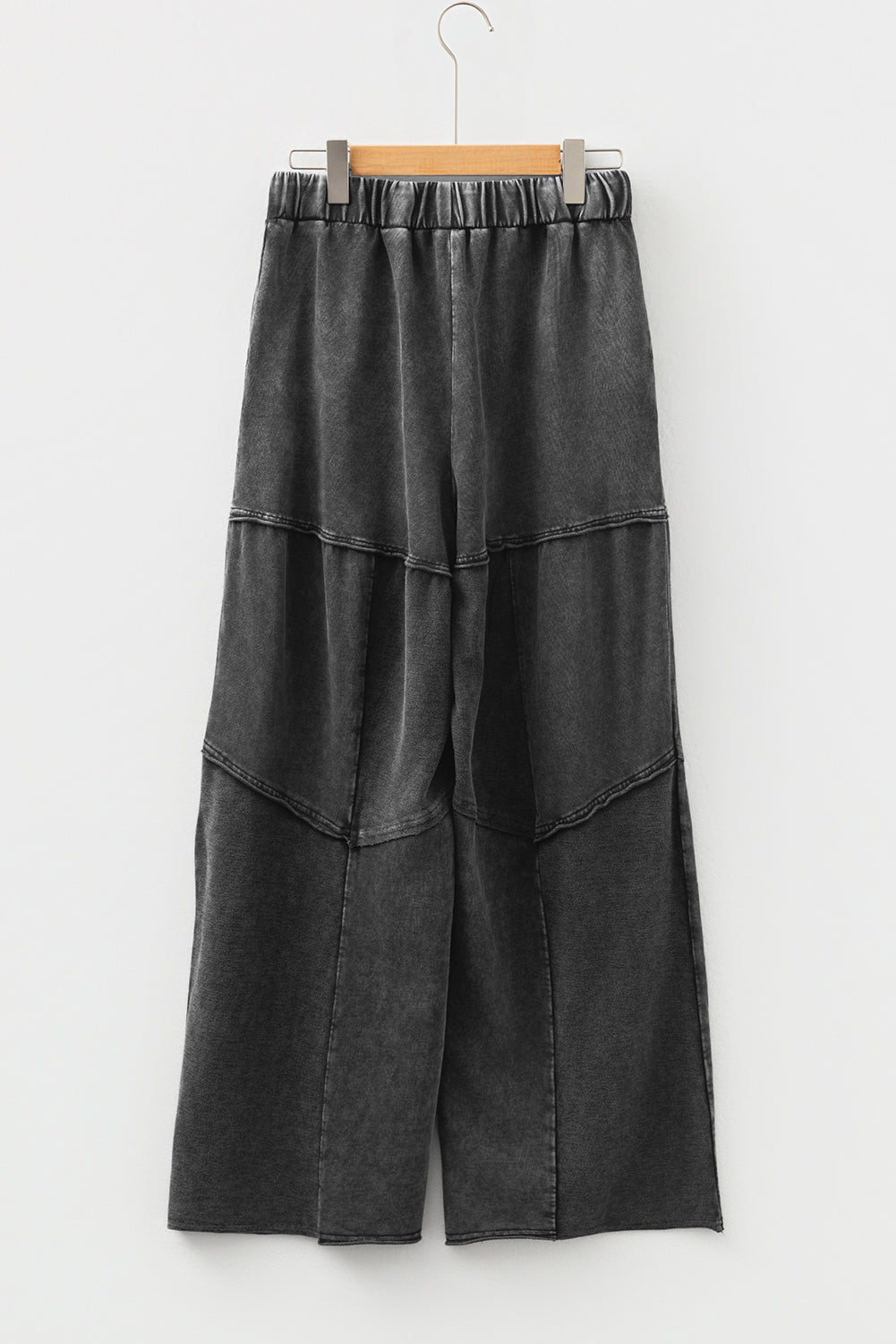 Black Mineral Wash Tiered Wide Leg Patchwork Drawstring Pants