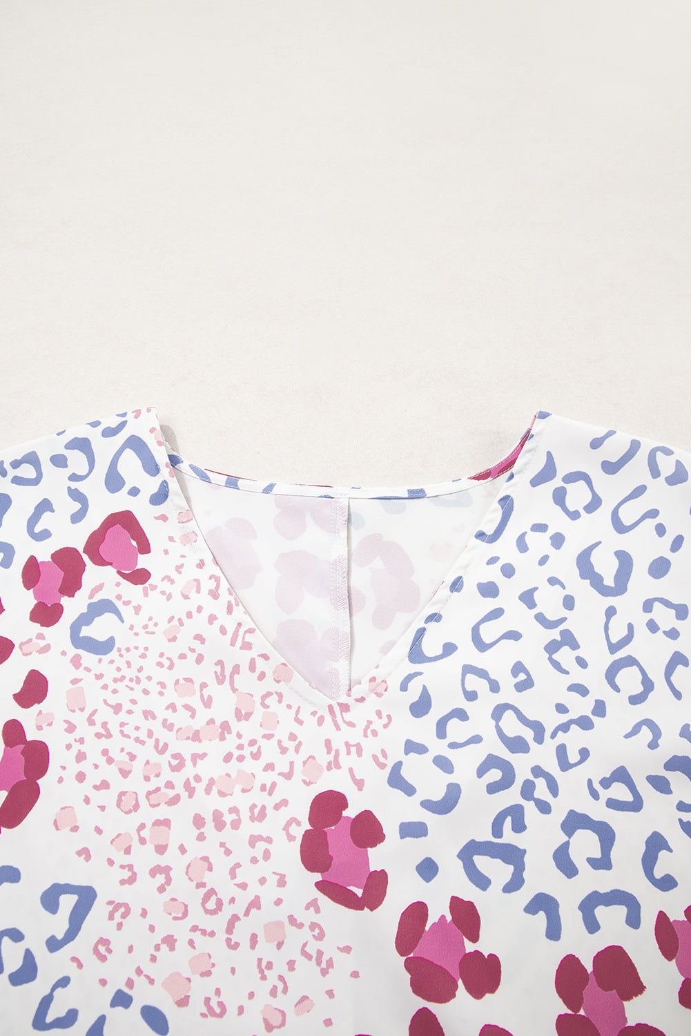 Pink Mixed Leopard Print V Neck Short Sleeve Blouse