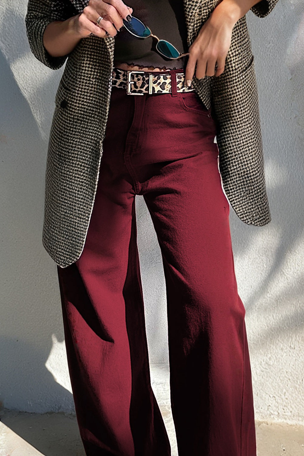 Coffee Loose Straight High Waist Solid Color Jeans