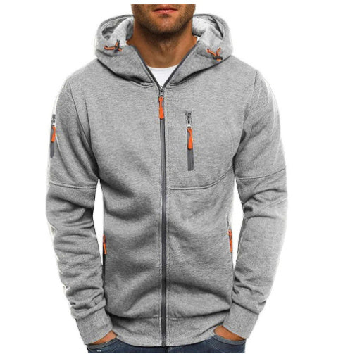 Men's Casual Zipper Hooded Sweater Solid Color Sports Fitness Jackets Cardigan
