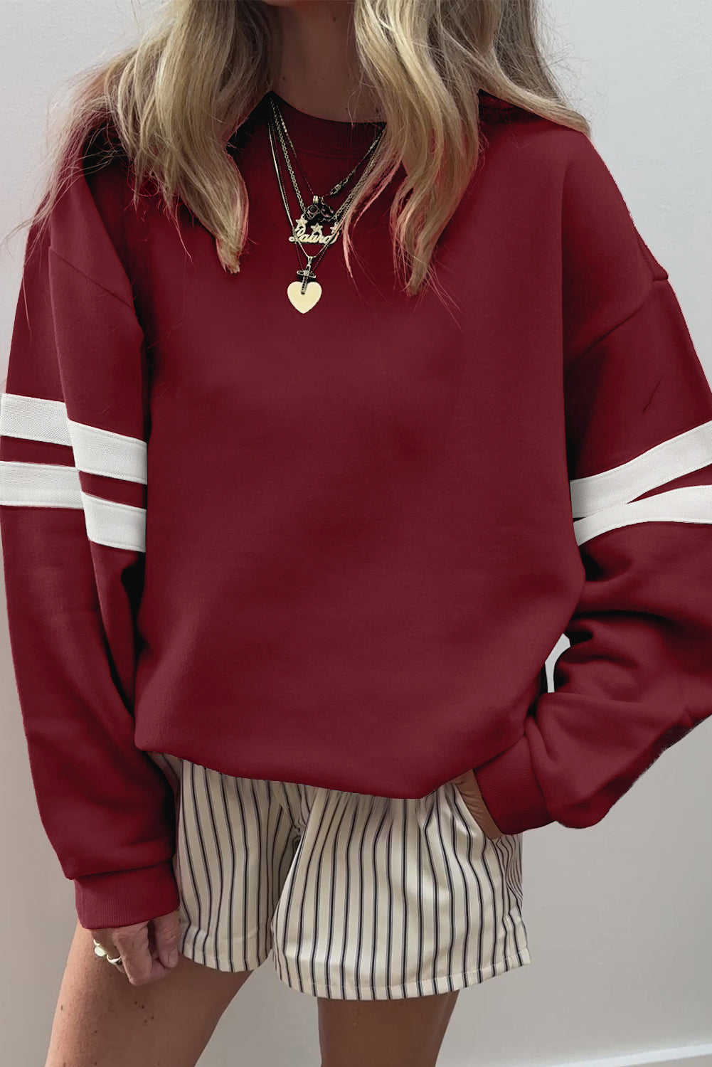Orange Varsity Striped Detail Drop Shoulder Oversized Sweatshirt