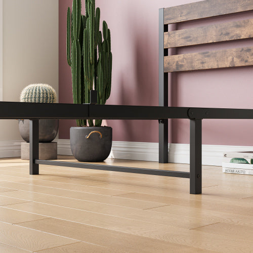 Twin Size Platform Bed Frame With Rustic Vintage Wood Headboard, Strong Metal Slats Support Mattress Foundation, No Box Spring Needed Rustic Brown