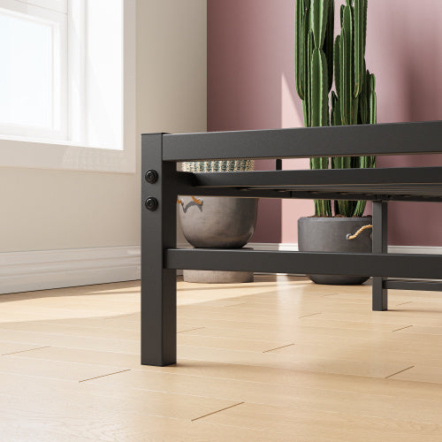 Twin Size Platform Bed Frame With Rustic Vintage Wood Headboard, Strong Metal Slats Support Mattress Foundation, No Box Spring Needed Rustic Brown