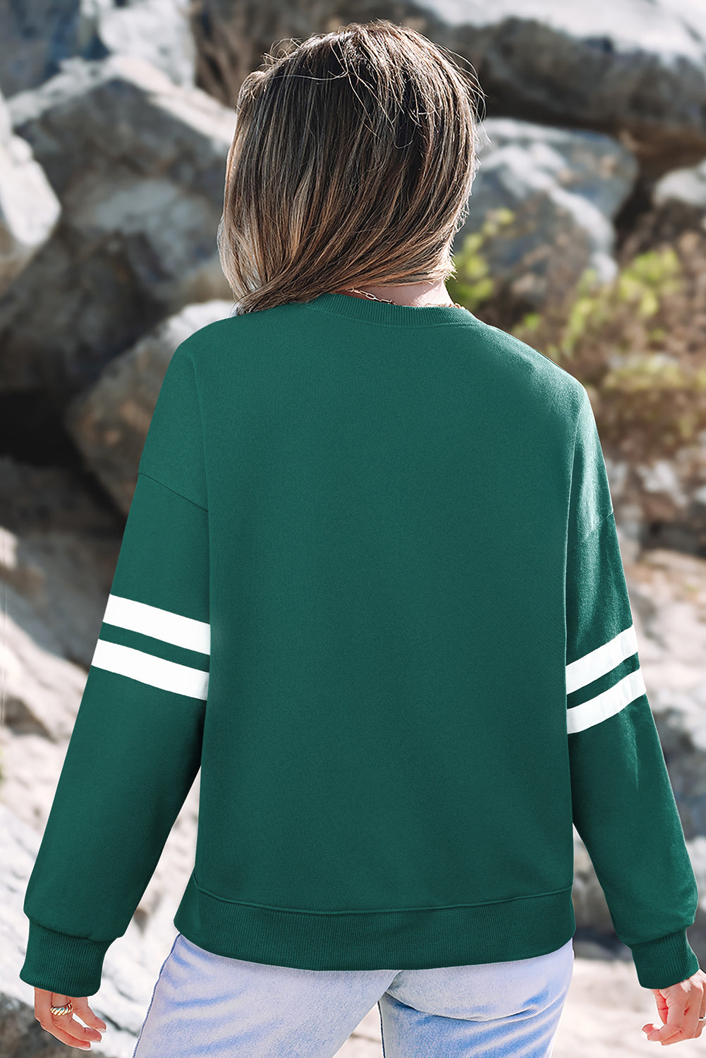 Orange Varsity Striped Detail Drop Shoulder Oversized Sweatshirt