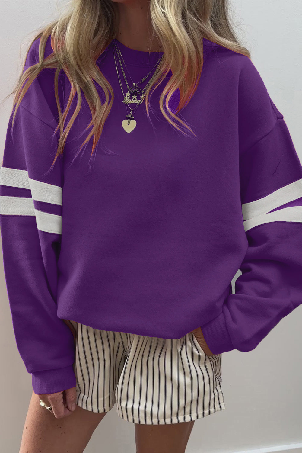 Orange Varsity Striped Detail Drop Shoulder Oversized Sweatshirt