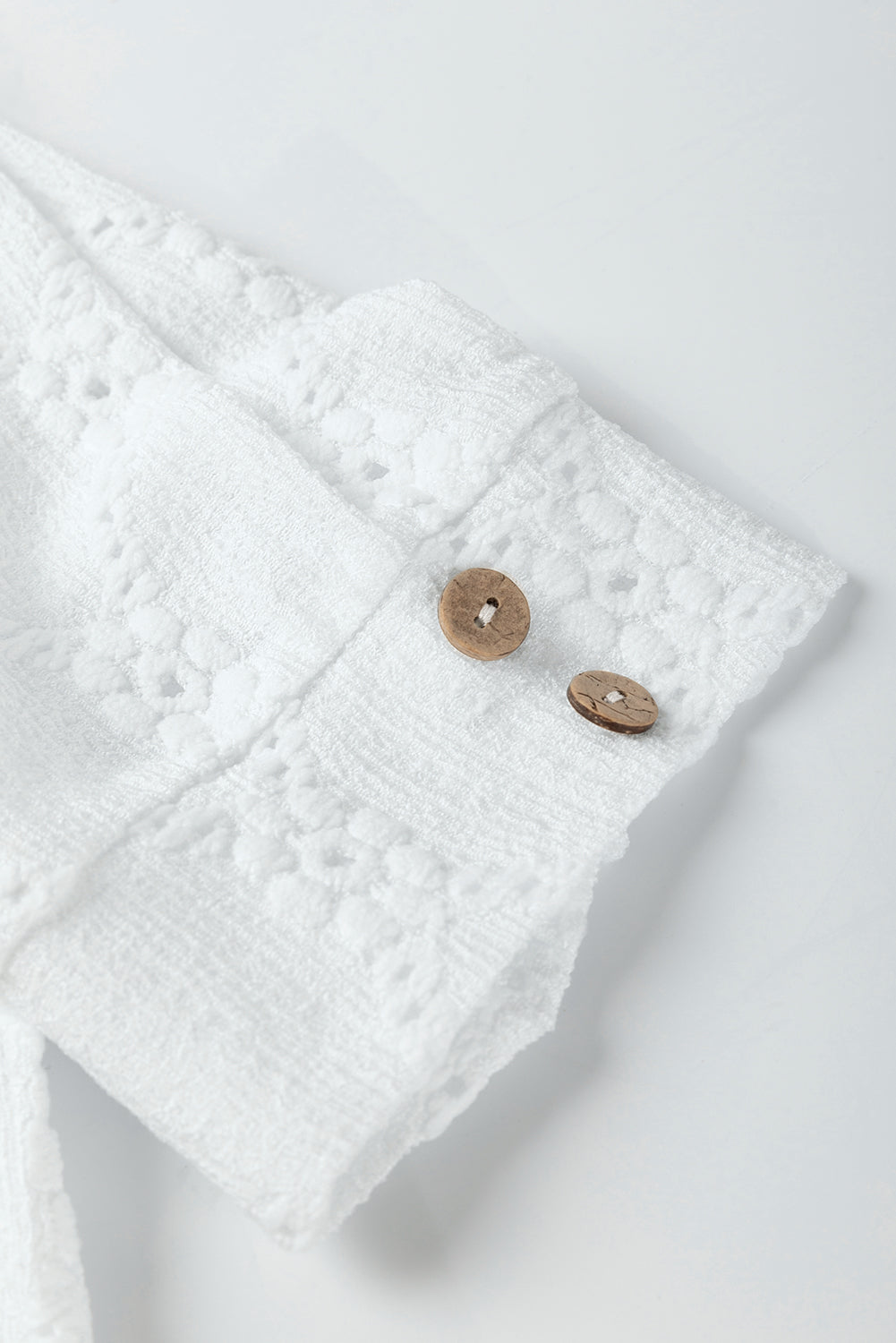 White Flower Geometric Textured Button Short Sleeve Top